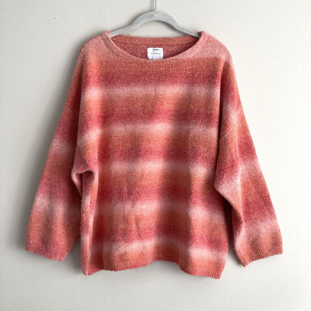 Sundays Womens Pink Crew Neck Long Sleeve Sweater Top Size 2 Medium Casual
